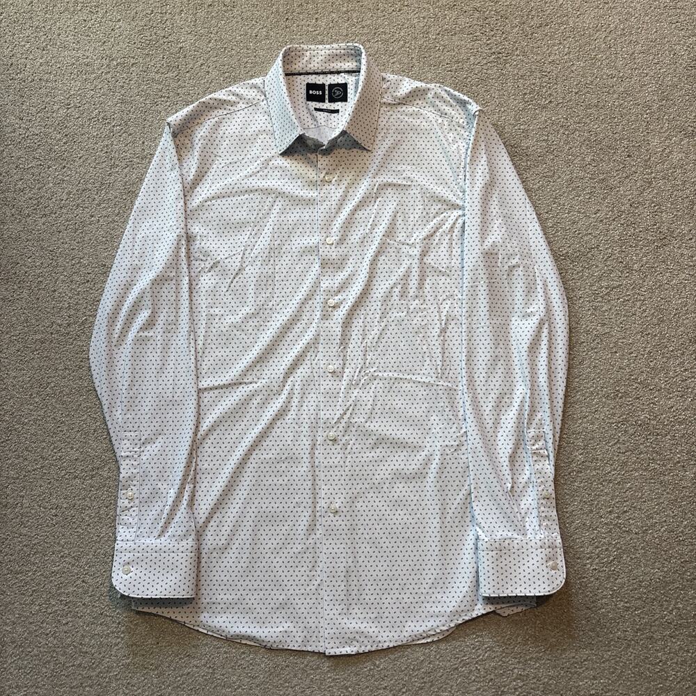 Hugo Boss Boss Performance Slim Fit Blue/White Geometric Button-Up Shirt Sz L